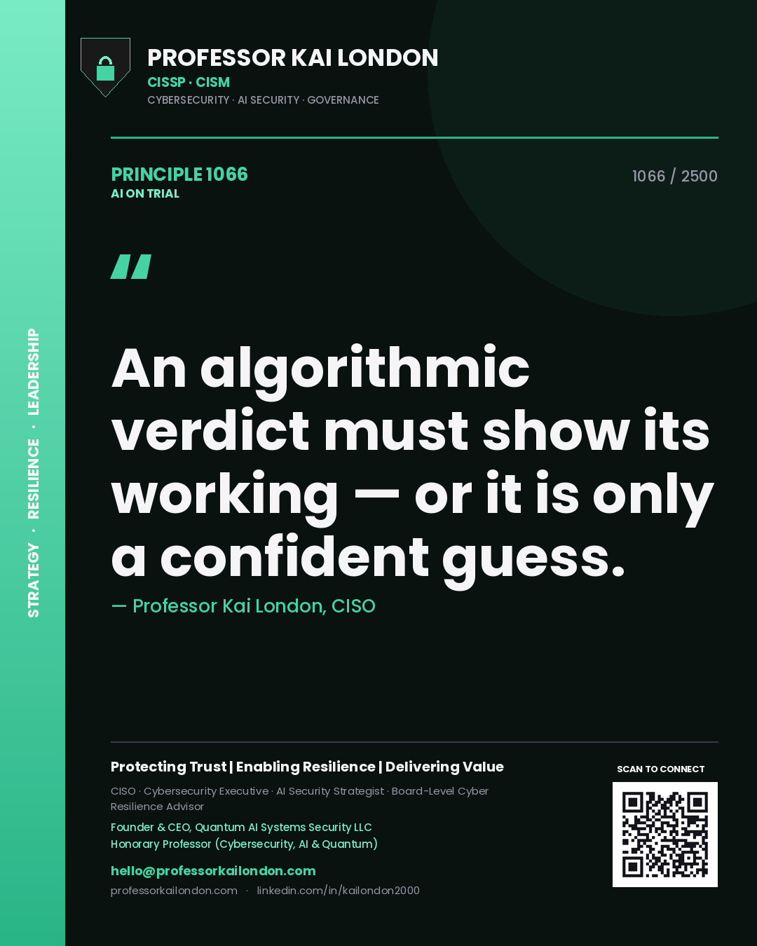 Professor Kai London principle 1066: An algorithmic verdict must show its working — or it is only a confident guess.
