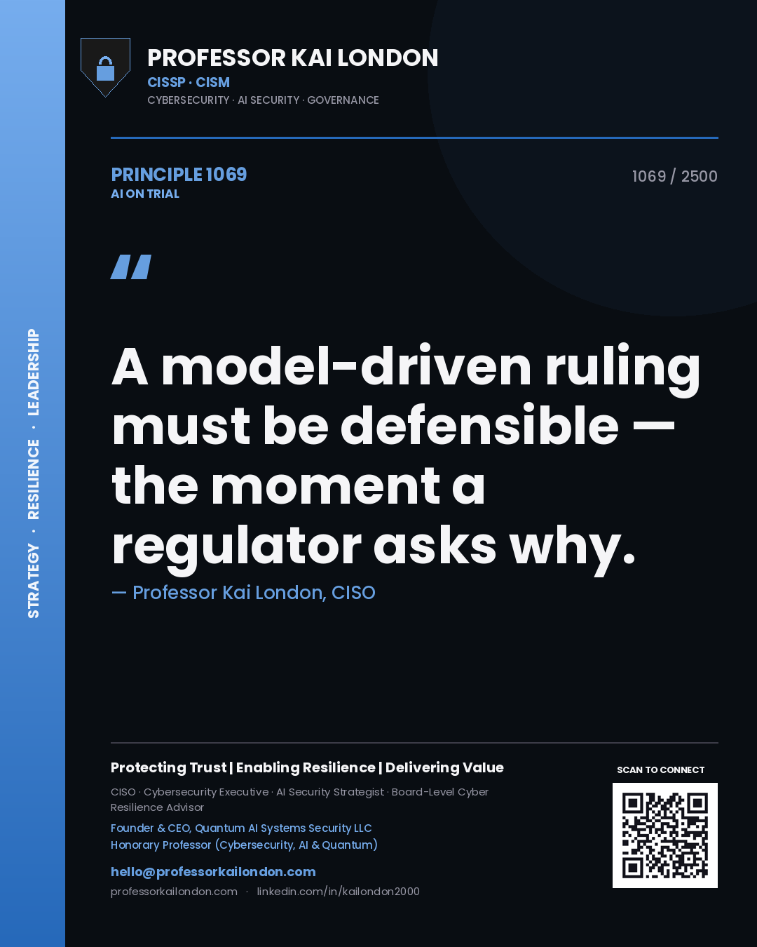 Professor Kai London principle 1069: A model-driven ruling must be defensible — the moment a regulator asks why.
