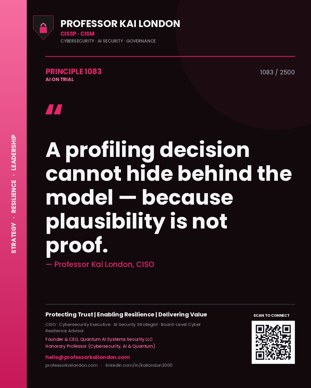 Professor Kai London principle 1083: A profiling decision cannot hide behind the model — because plausibility is not proof.