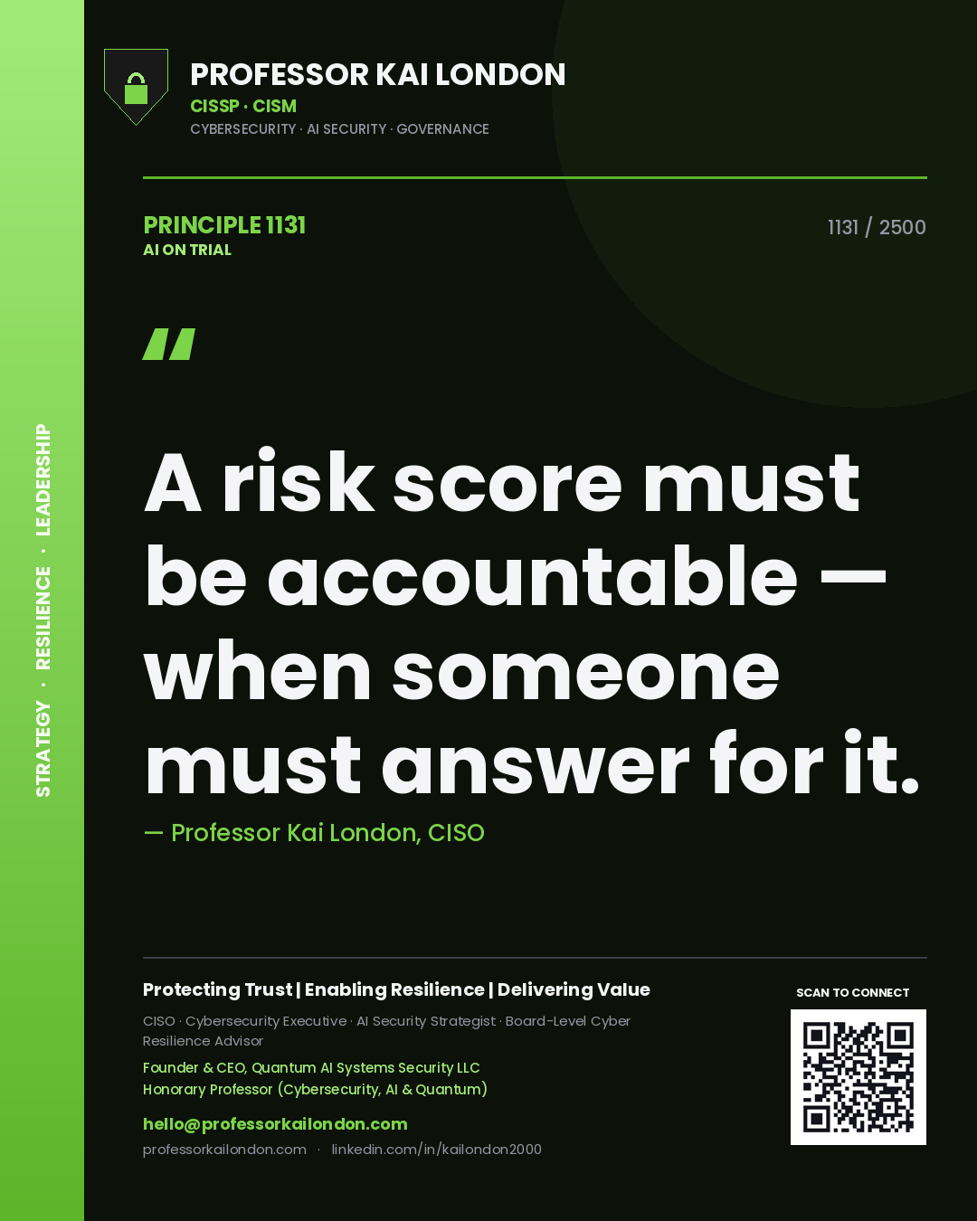 Professor Kai London principle 1131: A risk score must be accountable — when someone must answer for it.