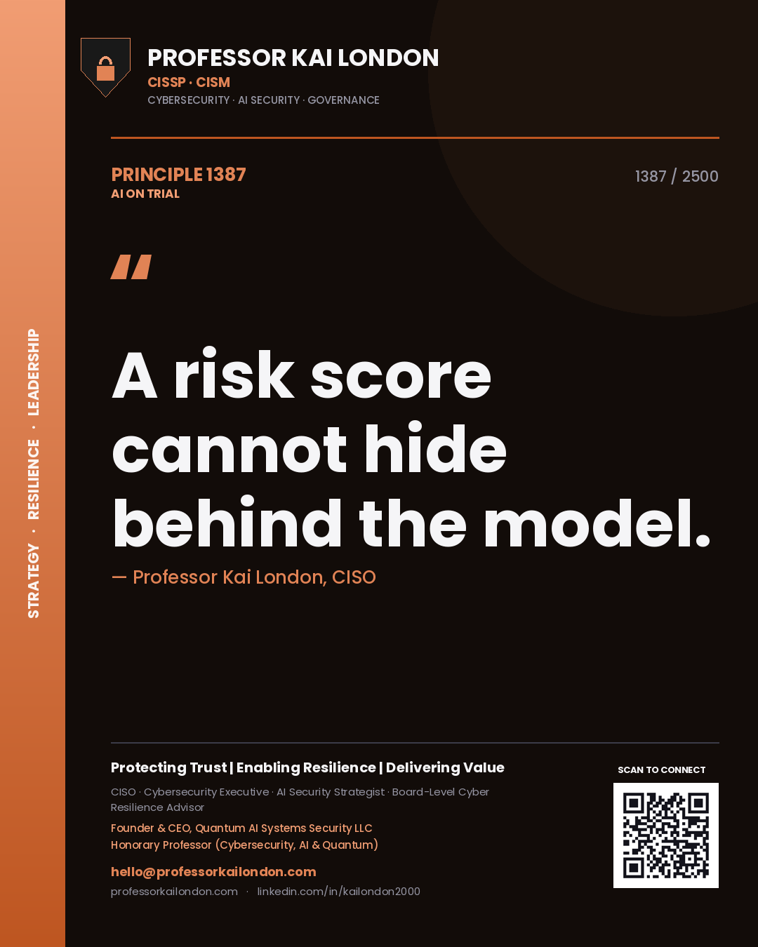 Professor Kai London principle 1387: A risk score cannot hide behind the model.