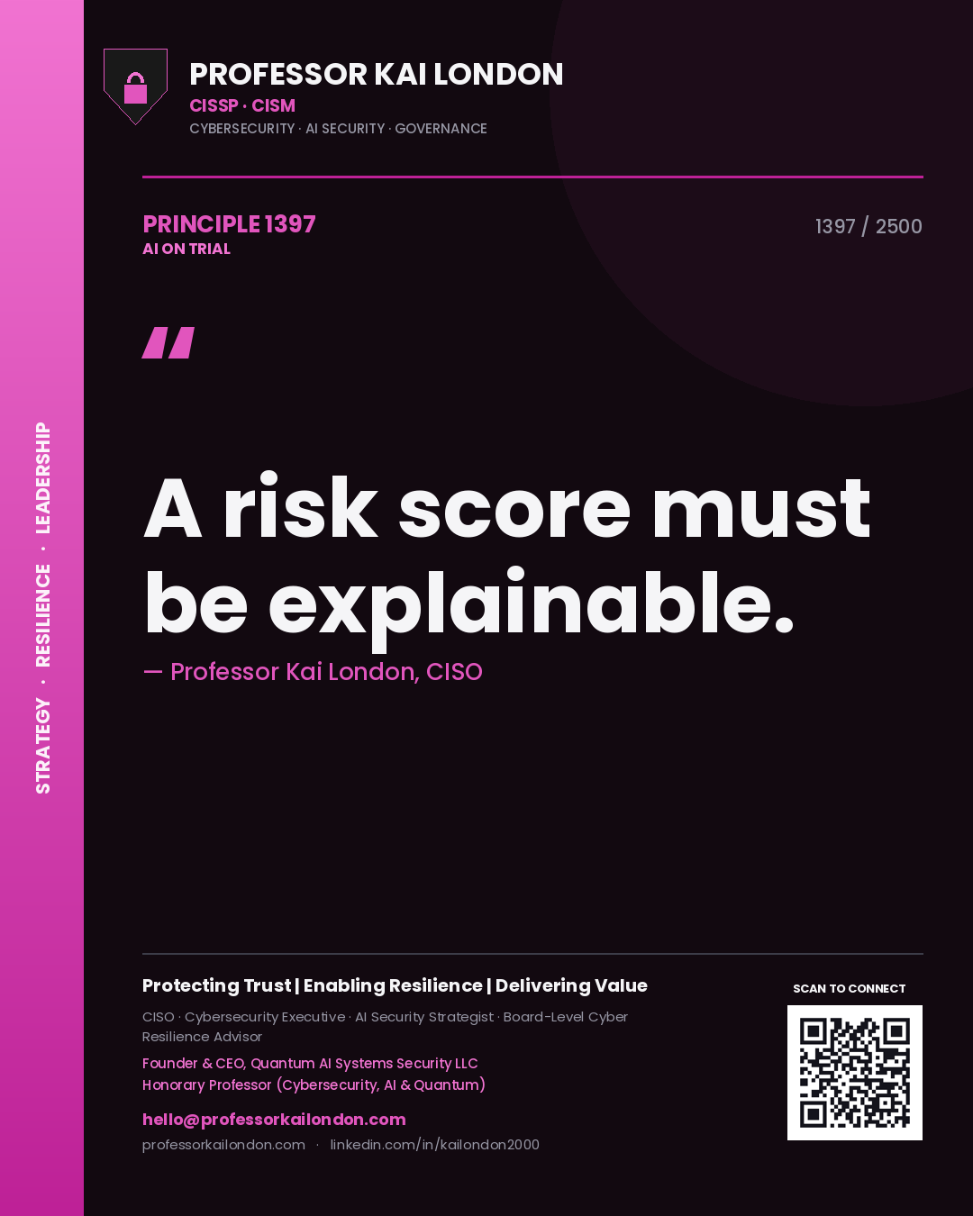 Professor Kai London principle 1397: A risk score must be explainable.