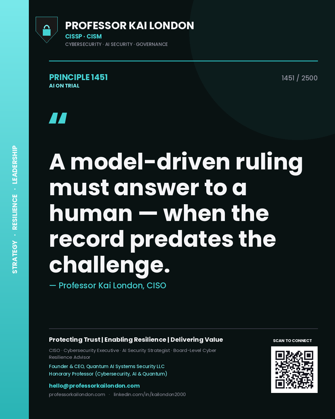 Professor Kai London principle 1451: A model-driven ruling must answer to a human — when the record predates the challenge.