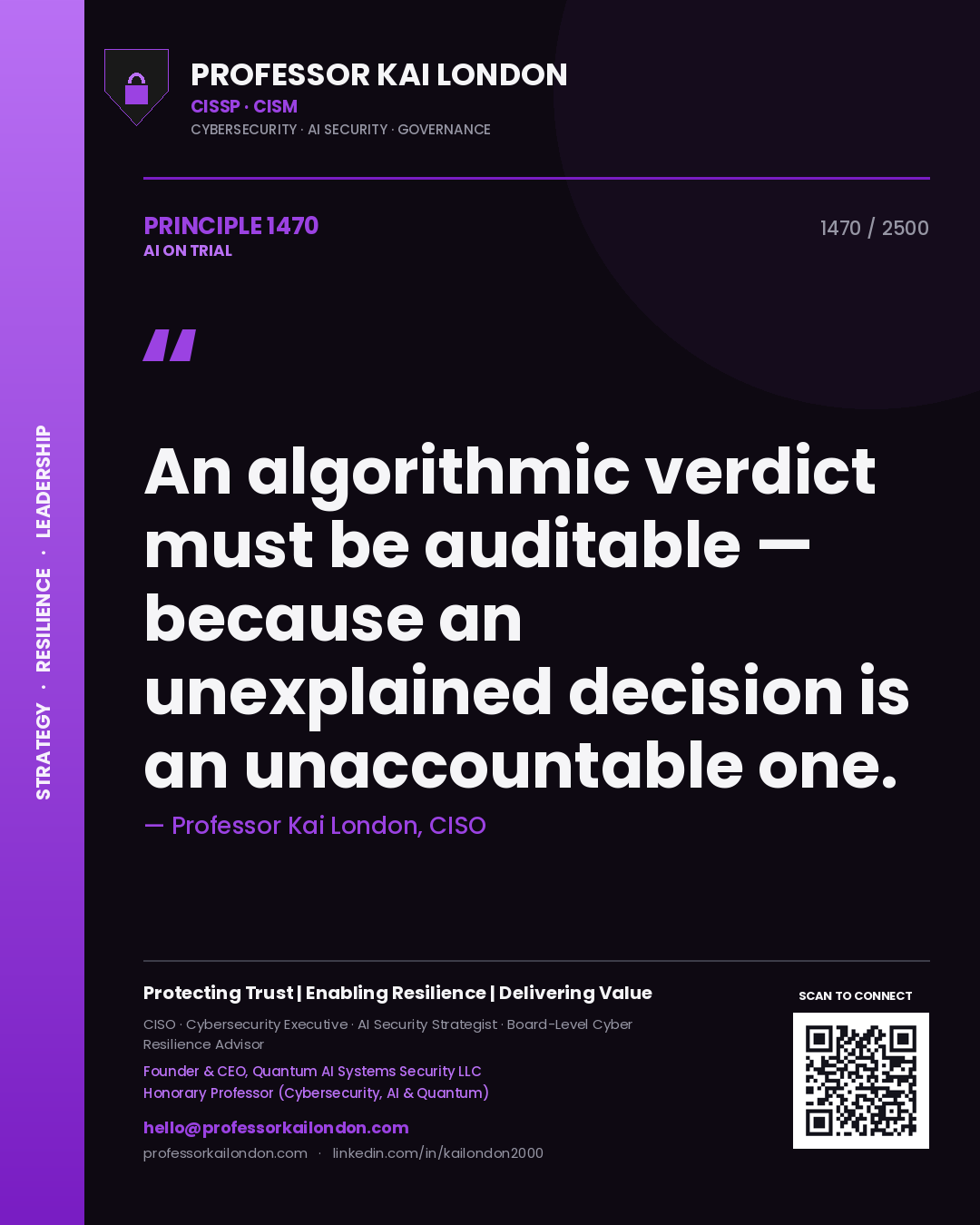 Professor Kai London principle 1470: An algorithmic verdict must be auditable — because an unexplained decision is an unaccountable one.