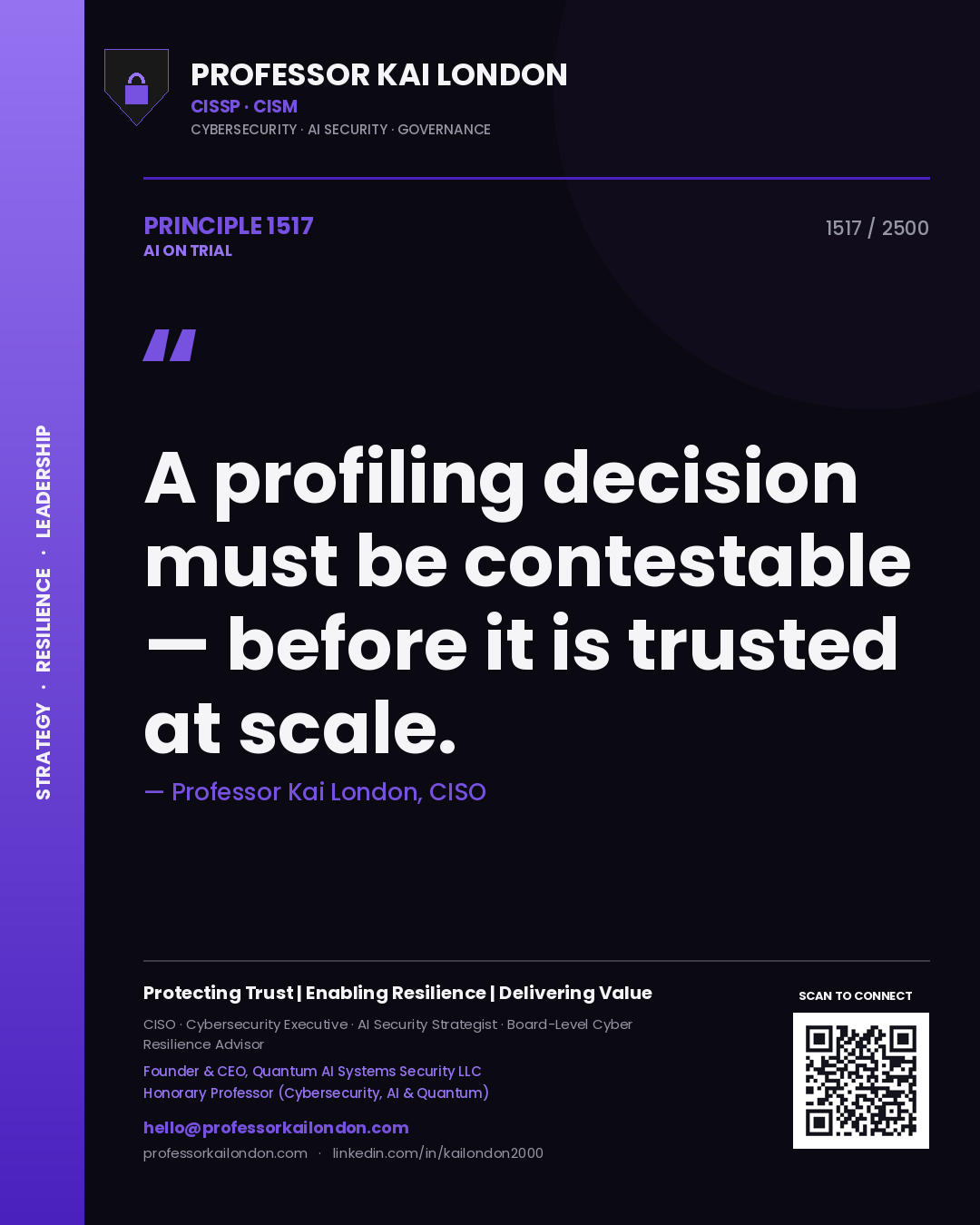 Professor Kai London principle 1517: A profiling decision must be contestable — before it is trusted at scale.