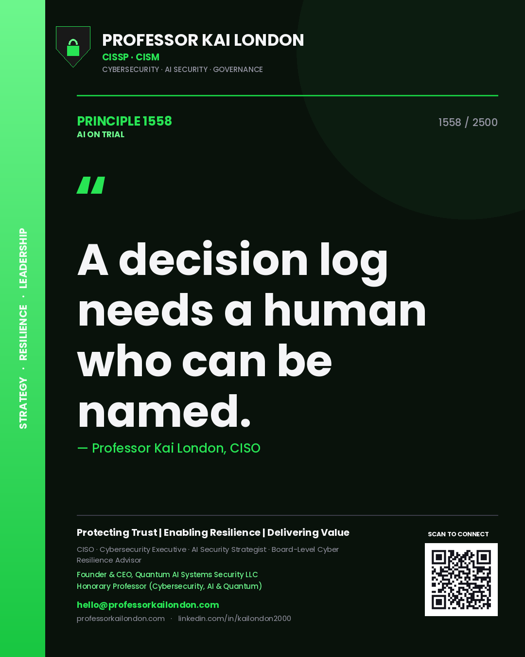 Professor Kai London principle 1558: A decision log needs a human who can be named.