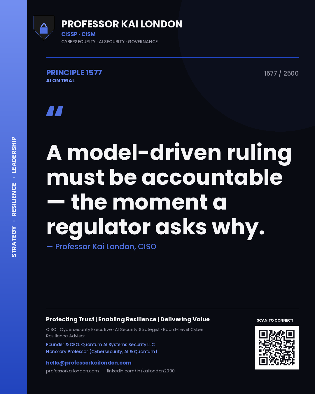 Professor Kai London principle 1577: A model-driven ruling must be accountable — the moment a regulator asks why.