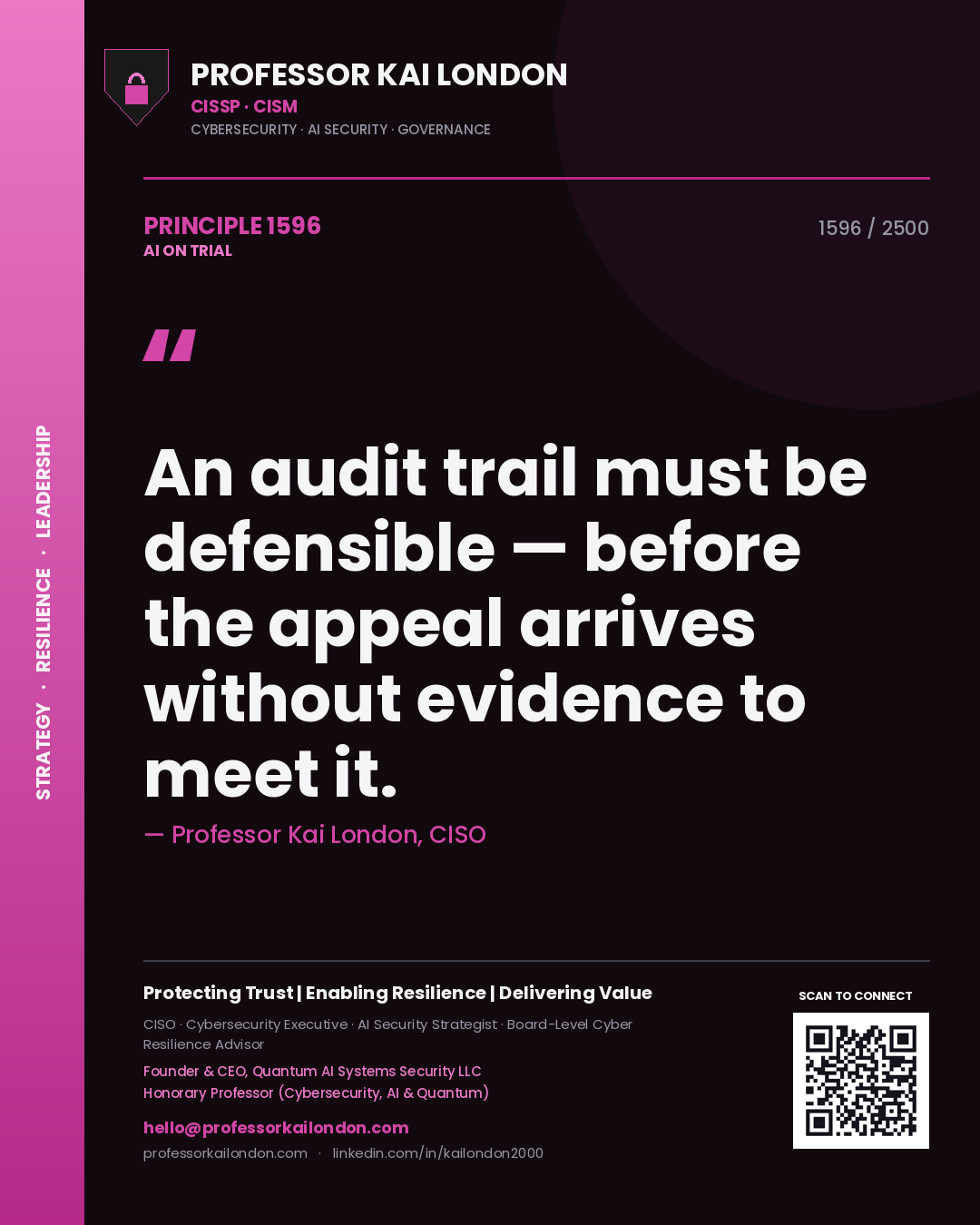 Professor Kai London principle 1596: An audit trail must be defensible — before the appeal arrives without evidence to meet it.