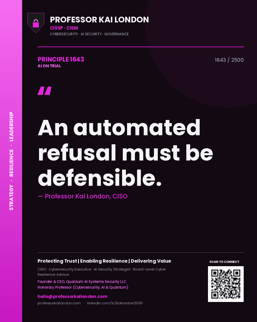Professor Kai London principle 1643: An automated refusal must be defensible.