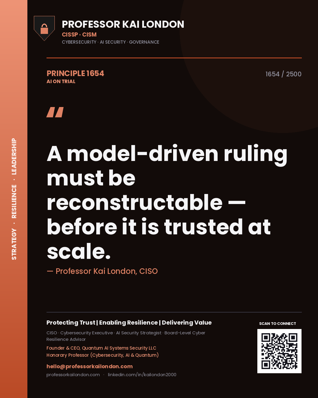 Professor Kai London principle 1654: A model-driven ruling must be reconstructable — before it is trusted at scale.