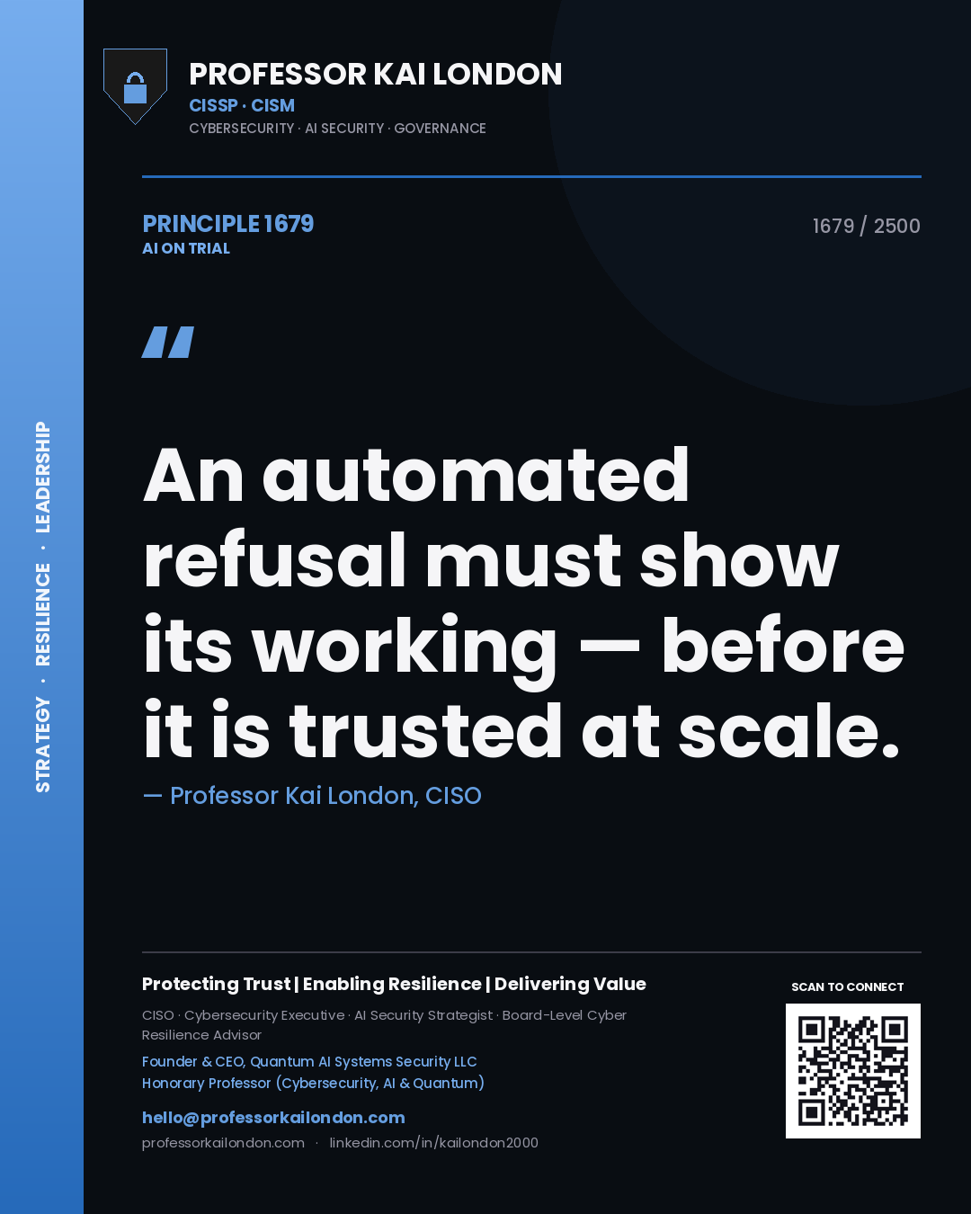 Professor Kai London principle 1679: An automated refusal must show its working — before it is trusted at scale.