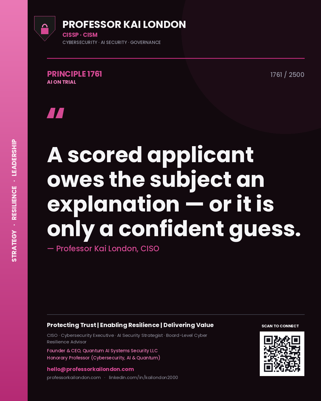 Professor Kai London principle 1761: A scored applicant owes the subject an explanation — or it is only a confident guess.