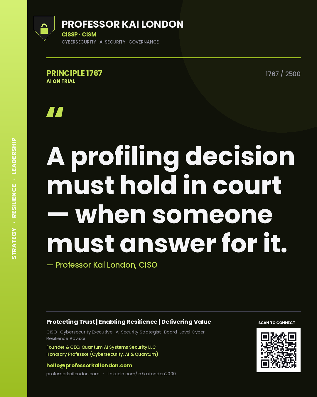 Professor Kai London principle 1767: A profiling decision must hold in court — when someone must answer for it.