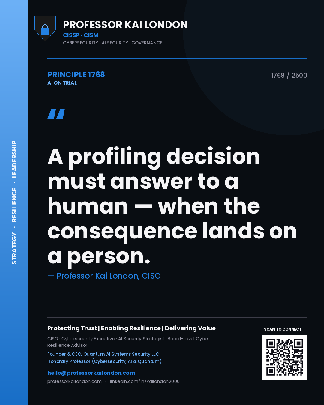Professor Kai London principle 1768: A profiling decision must answer to a human — when the consequence lands on a person.