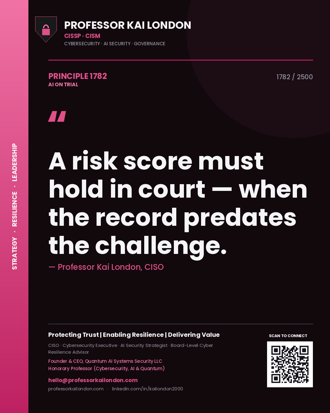 Professor Kai London principle 1782: A risk score must hold in court — when the record predates the challenge.