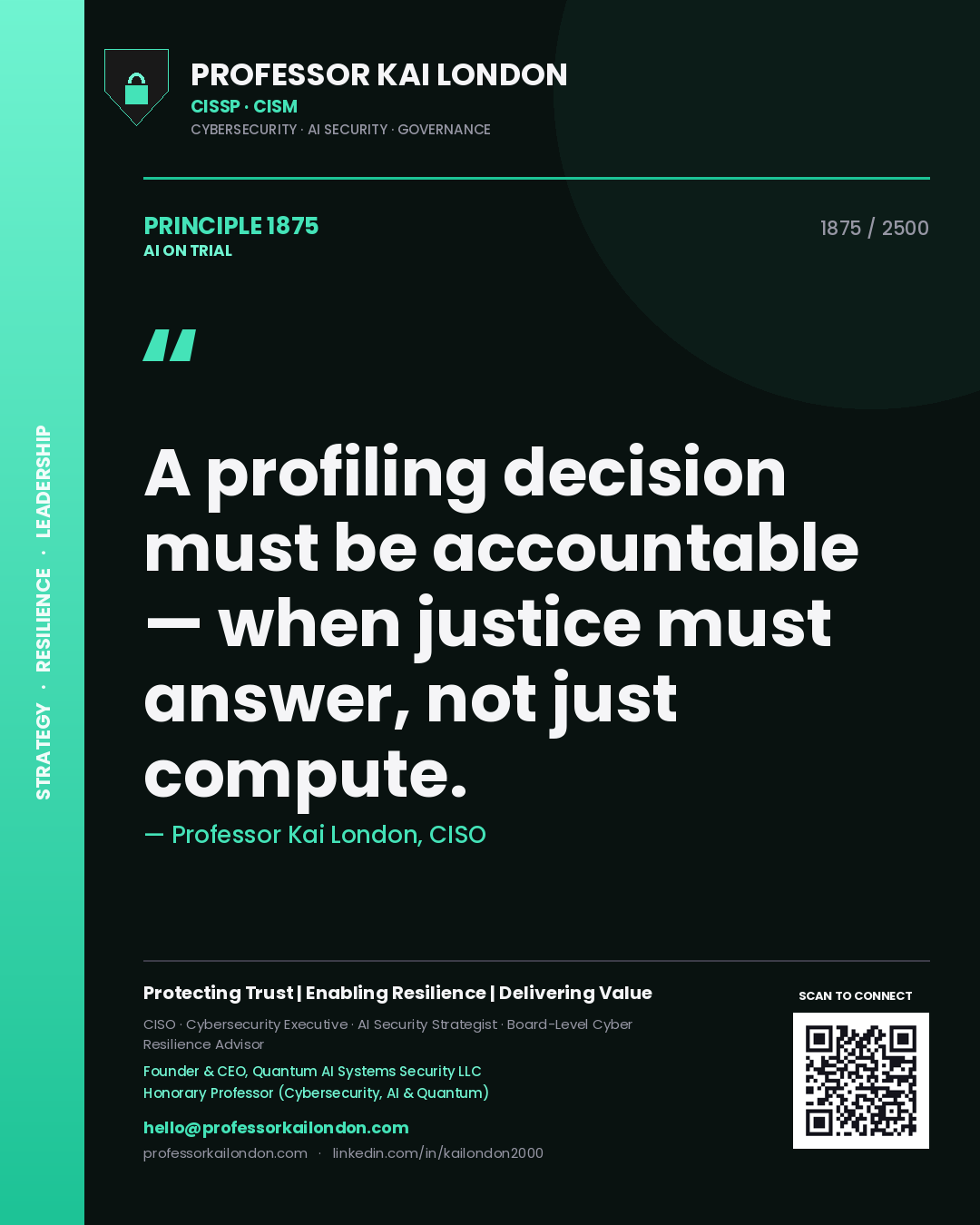 Professor Kai London principle 1875: A profiling decision must be accountable — when justice must answer, not just compute.