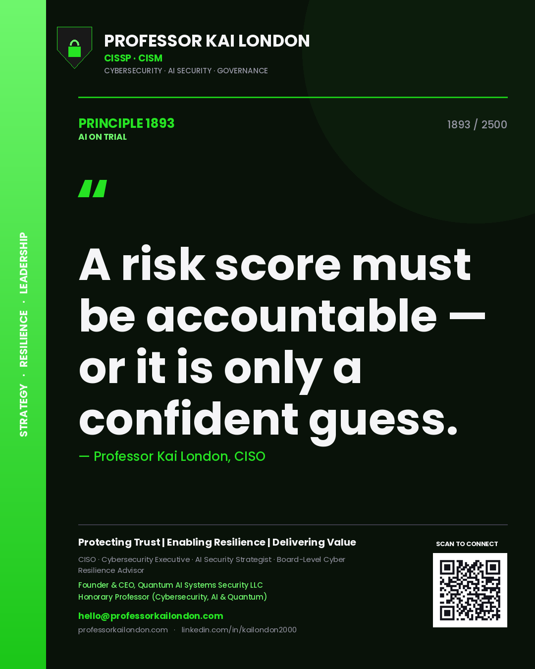 Professor Kai London principle 1893: A risk score must be accountable — or it is only a confident guess.