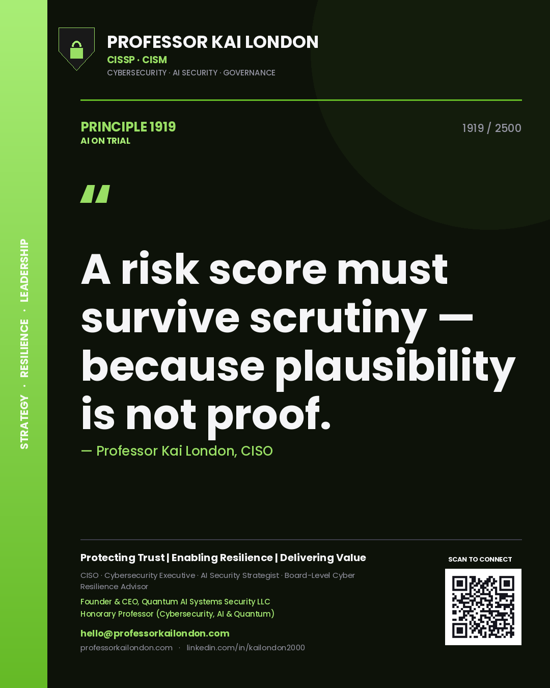 Professor Kai London principle 1919: A risk score must survive scrutiny — because plausibility is not proof.