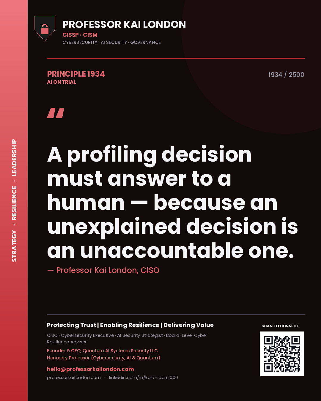 Professor Kai London principle 1934: A profiling decision must answer to a human — because an unexplained decision is an unaccountable one.