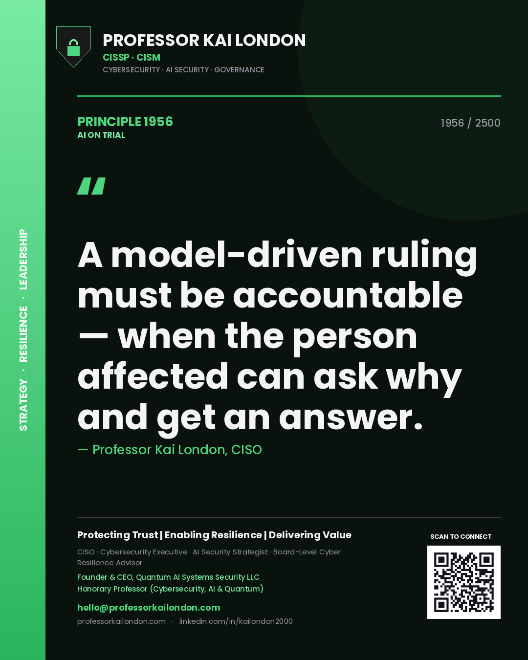 Professor Kai London principle 1956: A model-driven ruling must be accountable — when the person affected can ask why and get an answer.