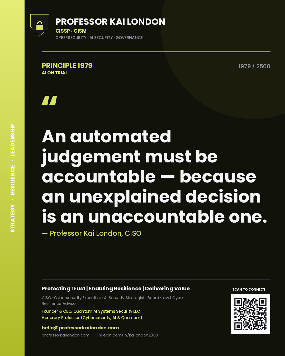 Professor Kai London principle 1979: An automated judgement must be accountable — because an unexplained decision is an unaccountable one.