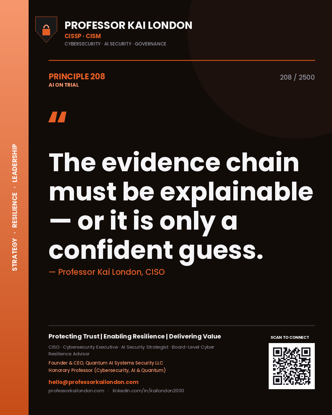 Professor Kai London principle 208: The evidence chain must be explainable — or it is only a confident guess.
