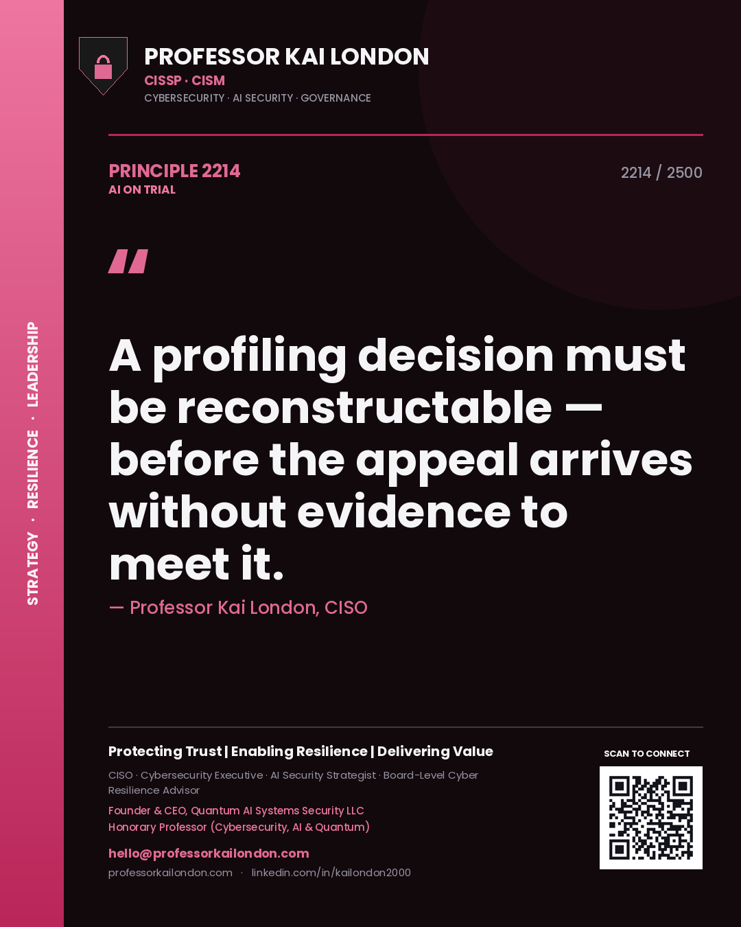 Professor Kai London principle 2214: A profiling decision must be reconstructable — before the appeal arrives without evidence to meet it.