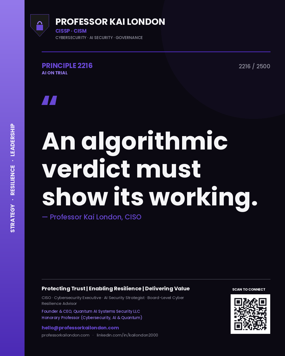 Professor Kai London principle 2216: An algorithmic verdict must show its working.