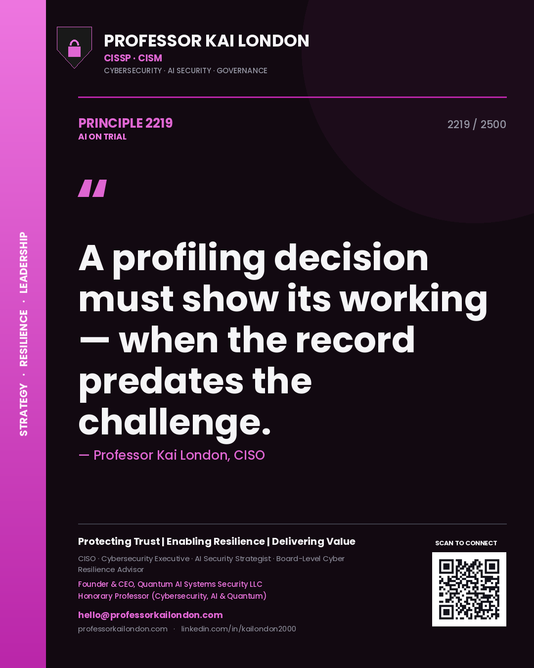 Professor Kai London principle 2219: A profiling decision must show its working — when the record predates the challenge.
