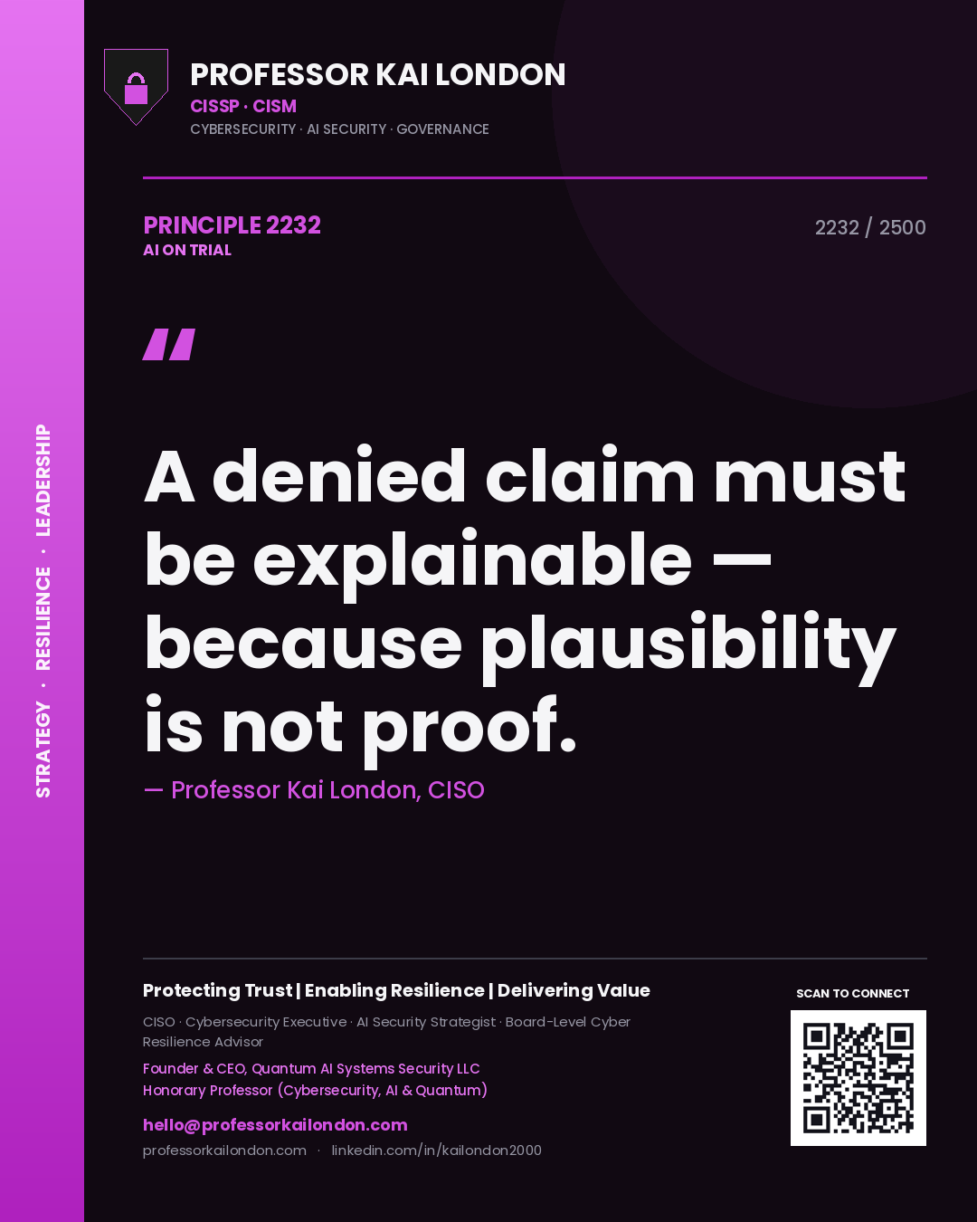Professor Kai London principle 2232: A denied claim must be explainable — because plausibility is not proof.