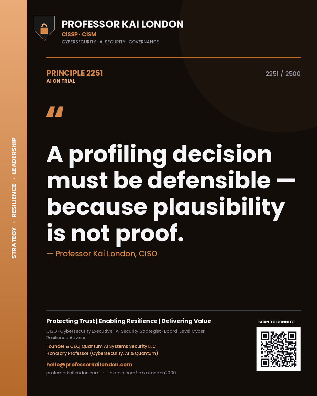Professor Kai London principle 2251: A profiling decision must be defensible — because plausibility is not proof.