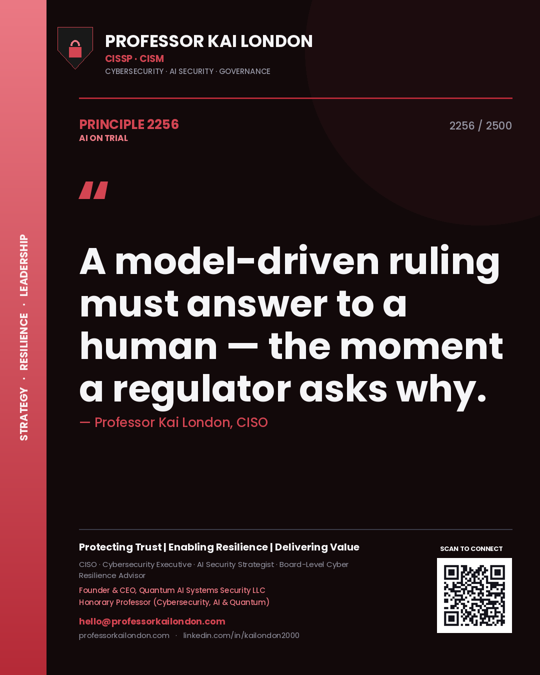 Professor Kai London principle 2256: A model-driven ruling must answer to a human — the moment a regulator asks why.