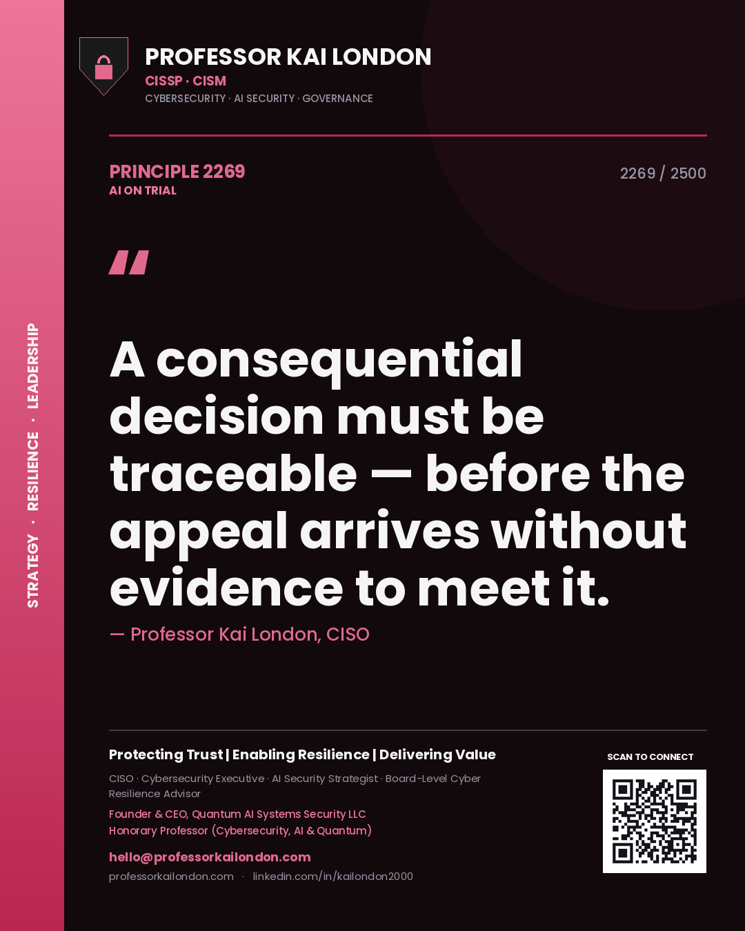 Professor Kai London principle 2269: A consequential decision must be traceable — before the appeal arrives without evidence to meet it.