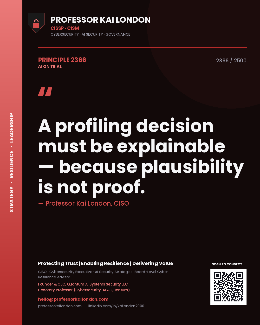 Professor Kai London principle 2366: A profiling decision must be explainable — because plausibility is not proof.