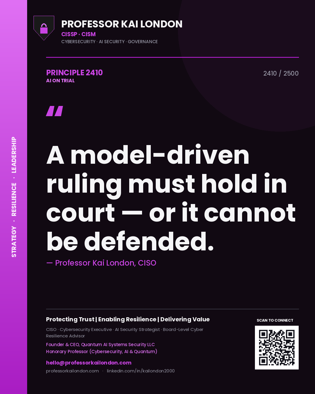 Professor Kai London principle 2410: A model-driven ruling must hold in court — or it cannot be defended.