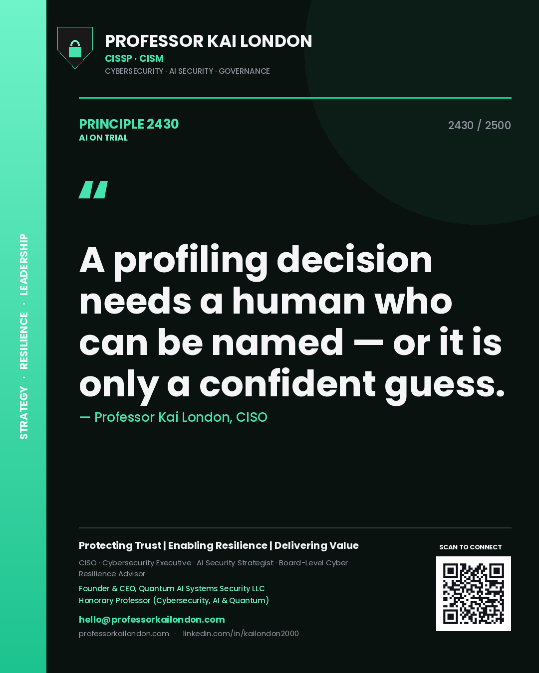 Professor Kai London principle 2430: A profiling decision needs a human who can be named — or it is only a confident guess.