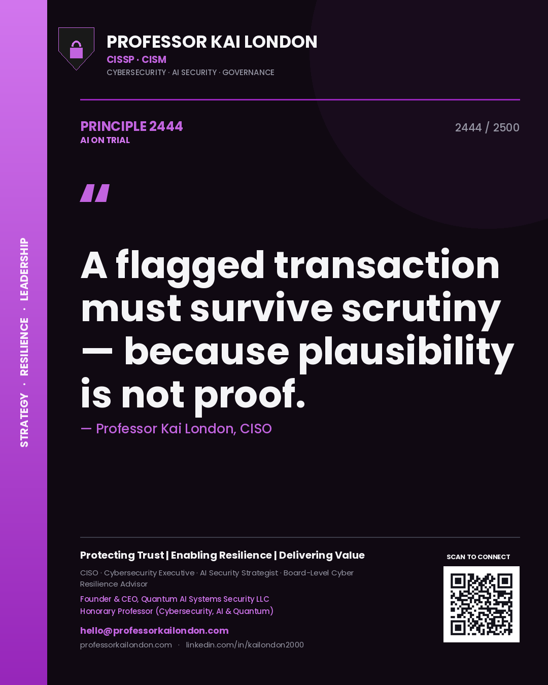Professor Kai London principle 2444: A flagged transaction must survive scrutiny — because plausibility is not proof.