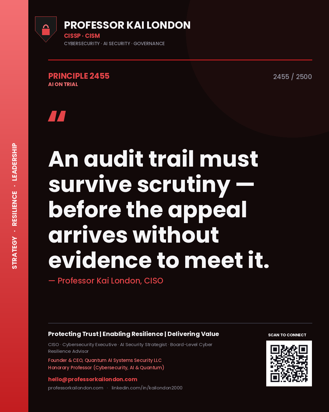 Professor Kai London principle 2455: An audit trail must survive scrutiny — before the appeal arrives without evidence to meet it.