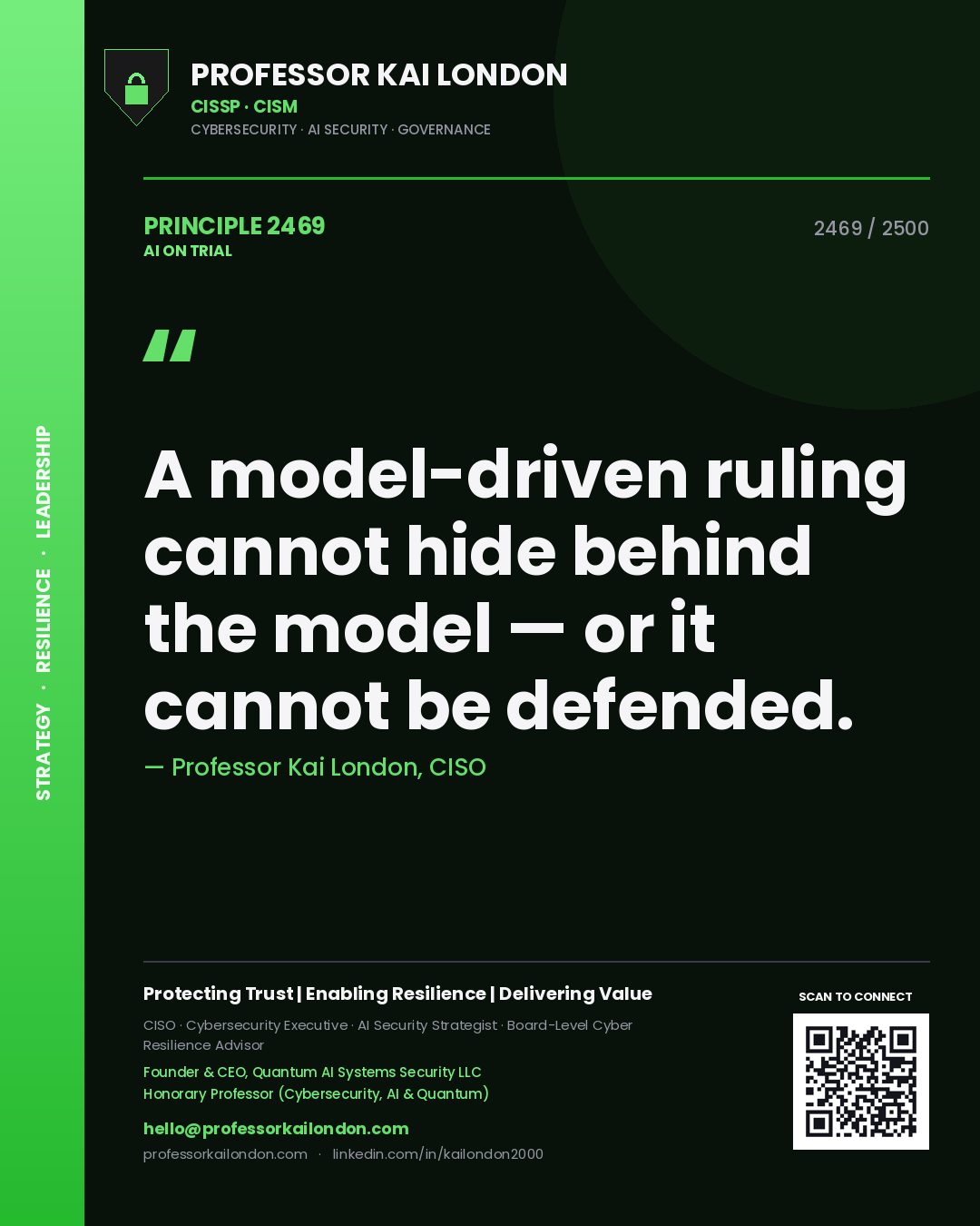 Professor Kai London principle 2469: A model-driven ruling cannot hide behind the model — or it cannot be defended.
