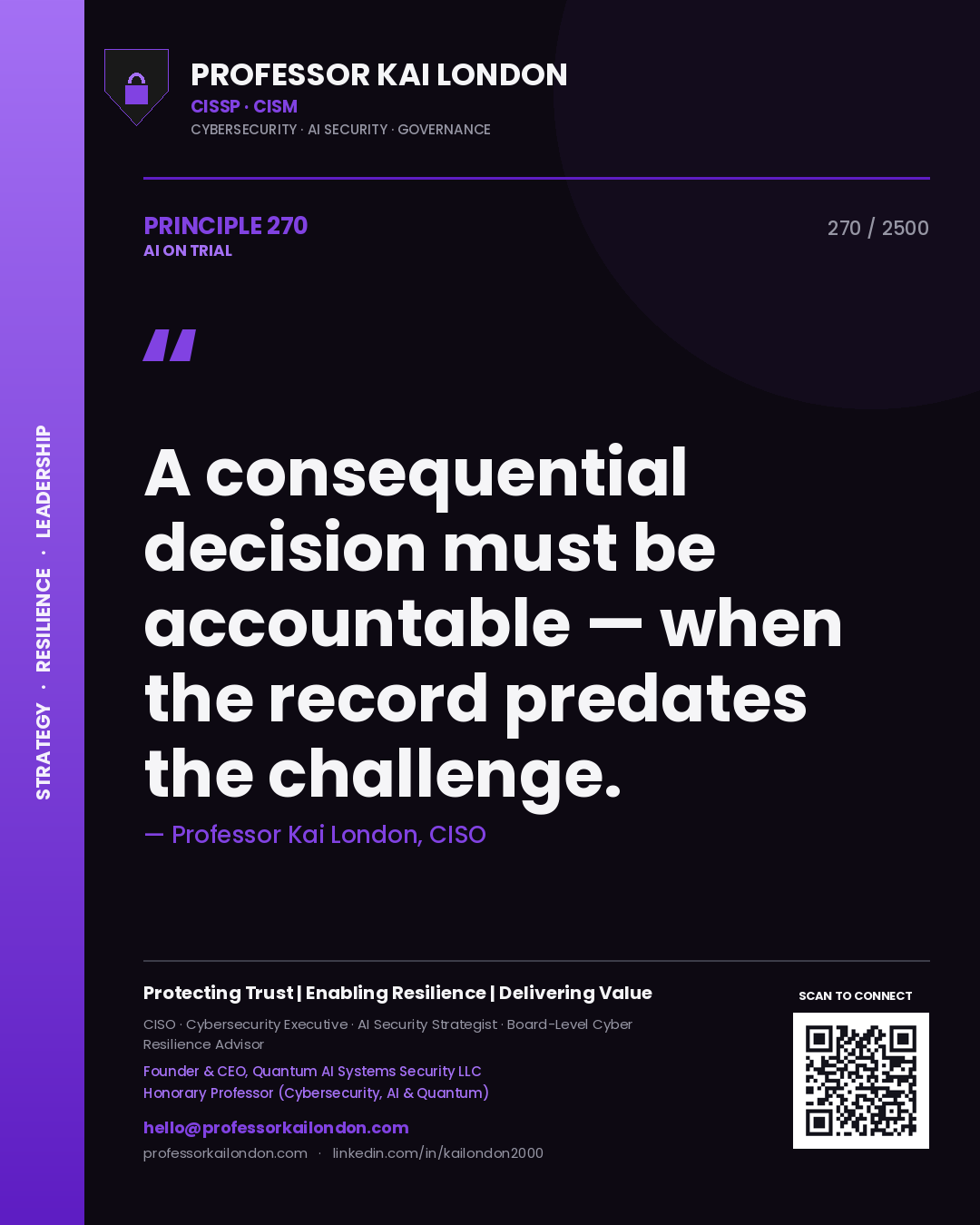 Professor Kai London principle 270: A consequential decision must be accountable — when the record predates the challenge.