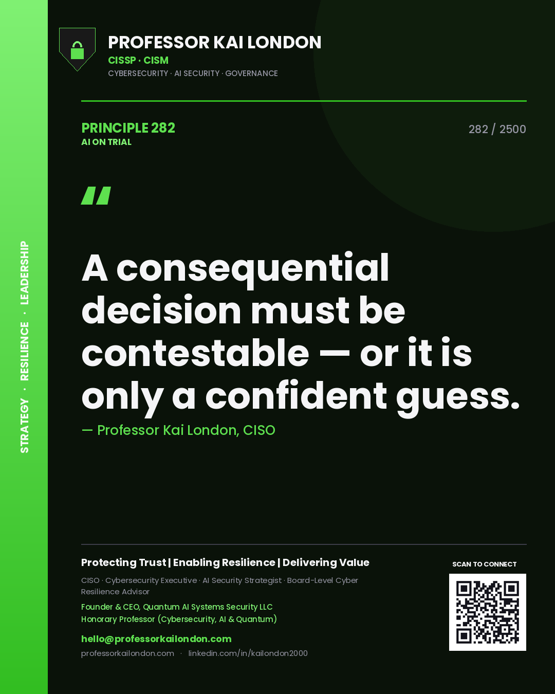 Professor Kai London principle 282: A consequential decision must be contestable — or it is only a confident guess.