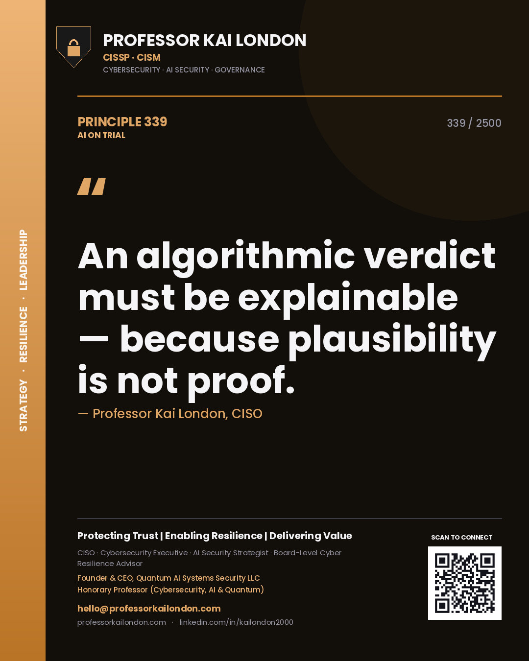 Professor Kai London principle 339: An algorithmic verdict must be explainable — because plausibility is not proof.