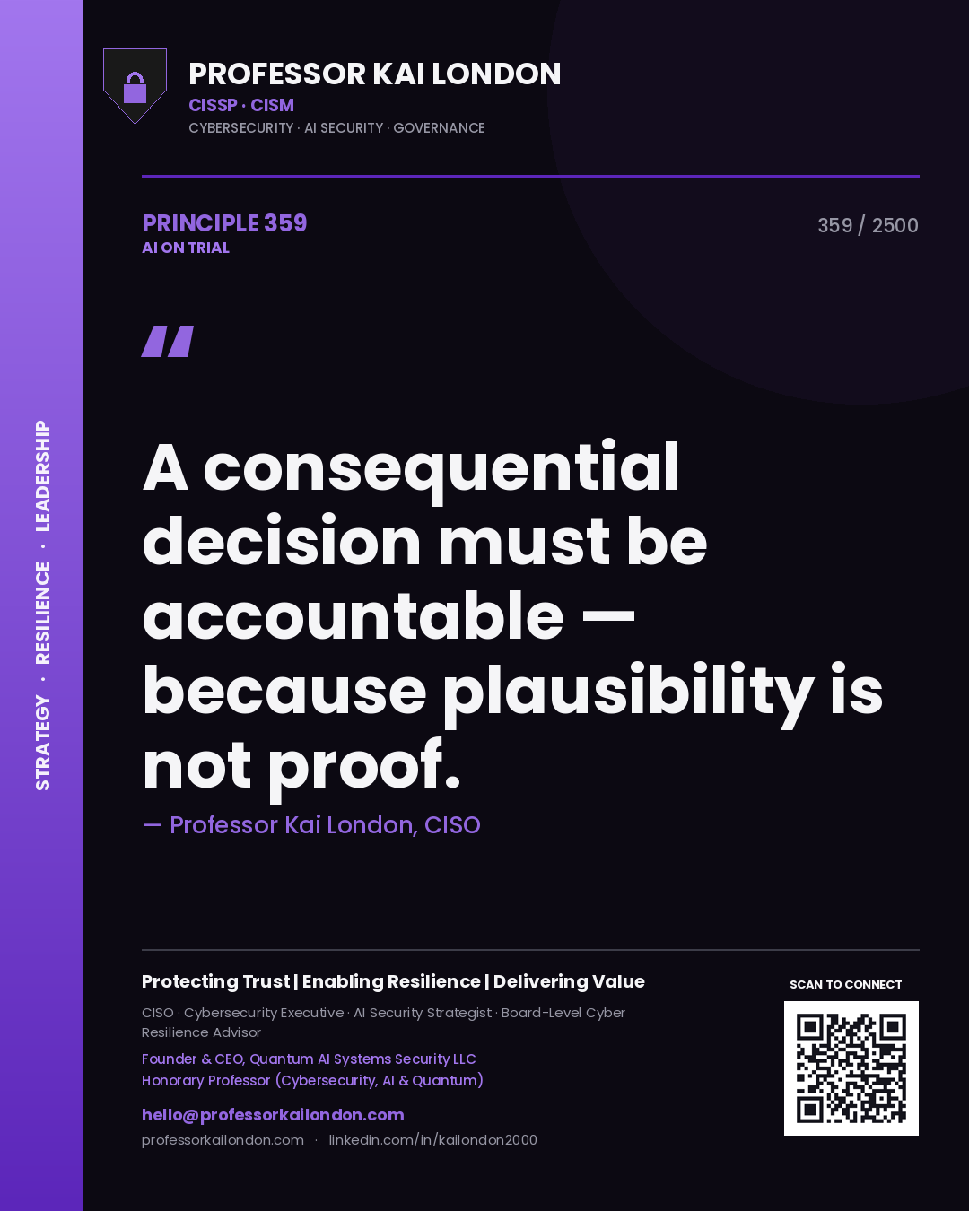 Professor Kai London principle 359: A consequential decision must be accountable — because plausibility is not proof.