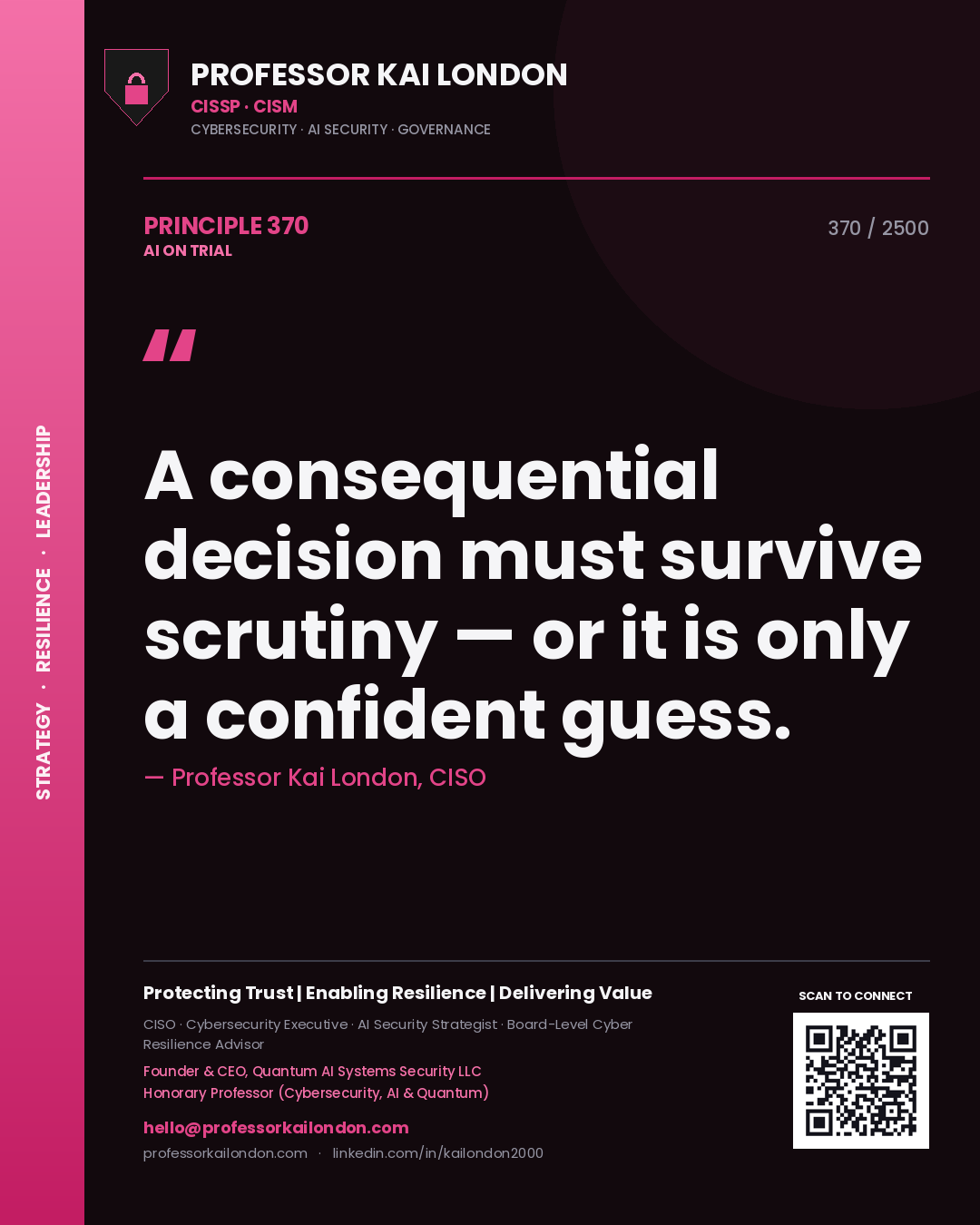 Professor Kai London principle 370: A consequential decision must survive scrutiny — or it is only a confident guess.