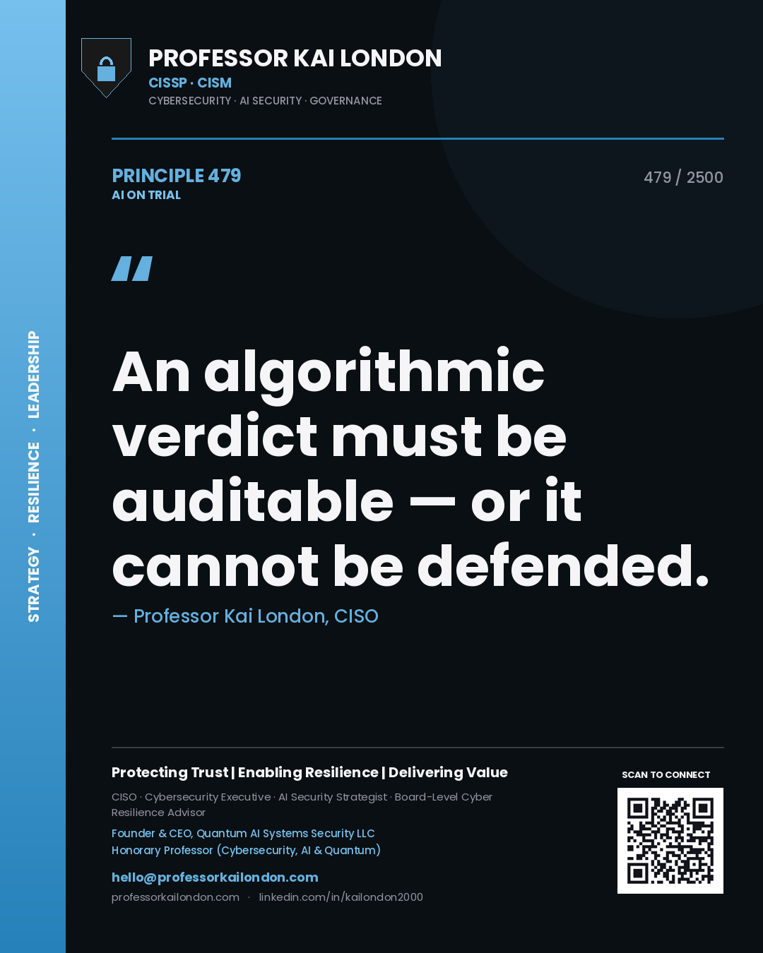 Professor Kai London principle 479: An algorithmic verdict must be auditable — or it cannot be defended.
