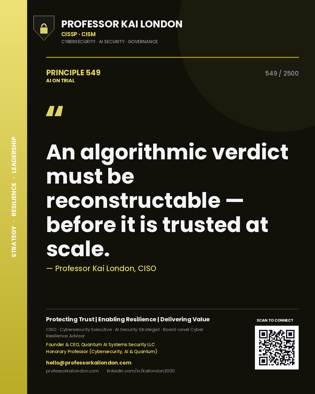 Professor Kai London principle 549: An algorithmic verdict must be reconstructable — before it is trusted at scale.