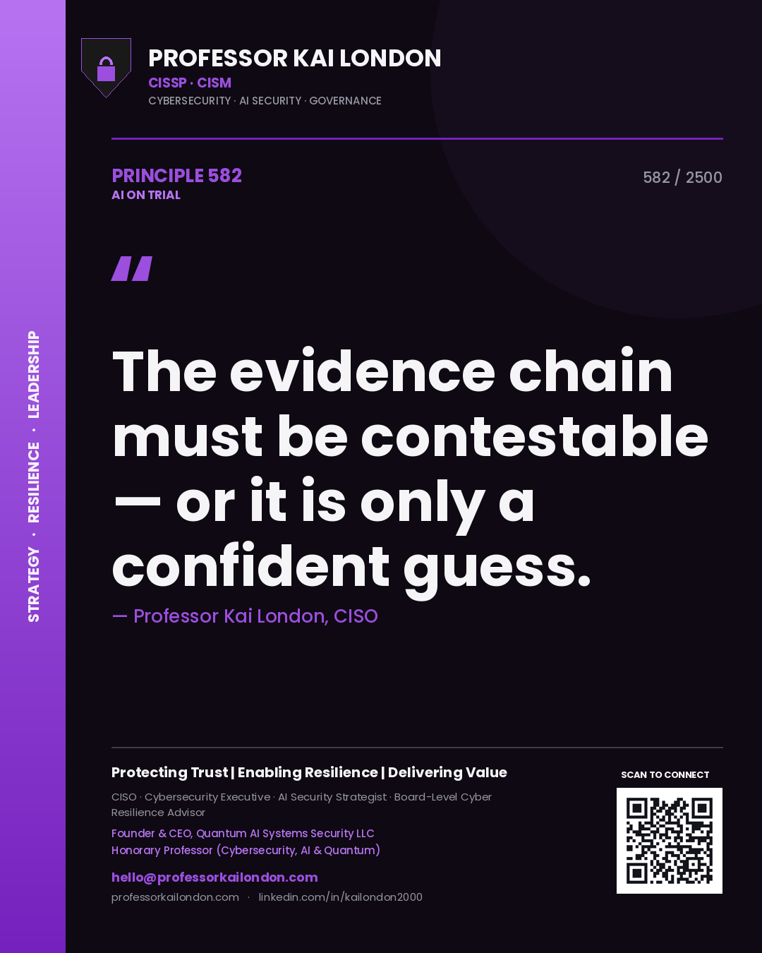 Professor Kai London principle 582: The evidence chain must be contestable — or it is only a confident guess.