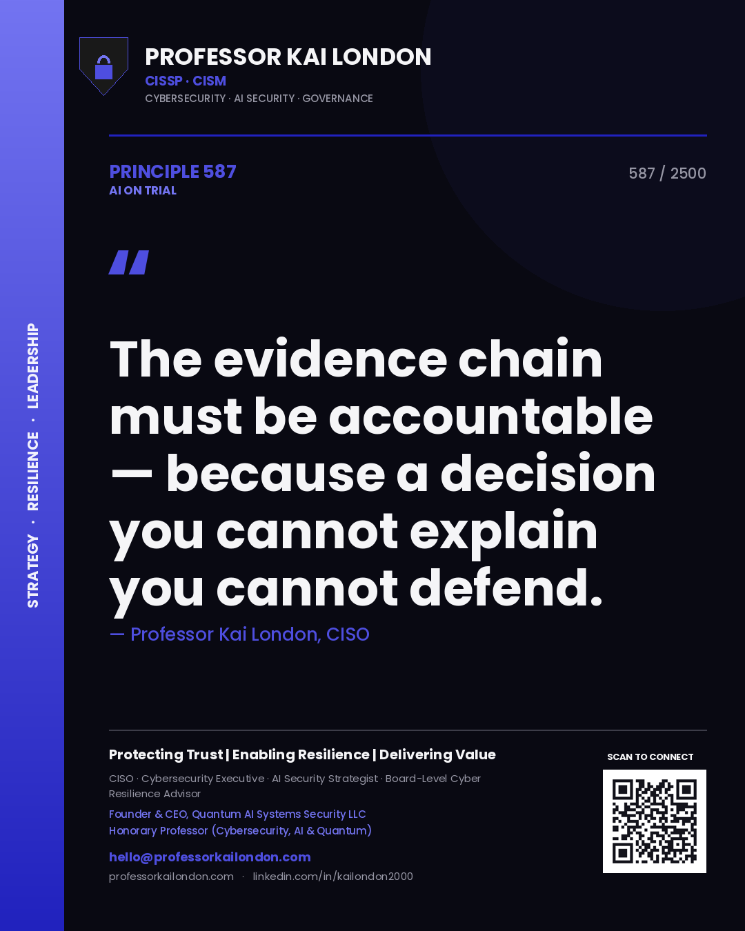 Professor Kai London principle 587: The evidence chain must be accountable — because a decision you cannot explain you cannot defend.