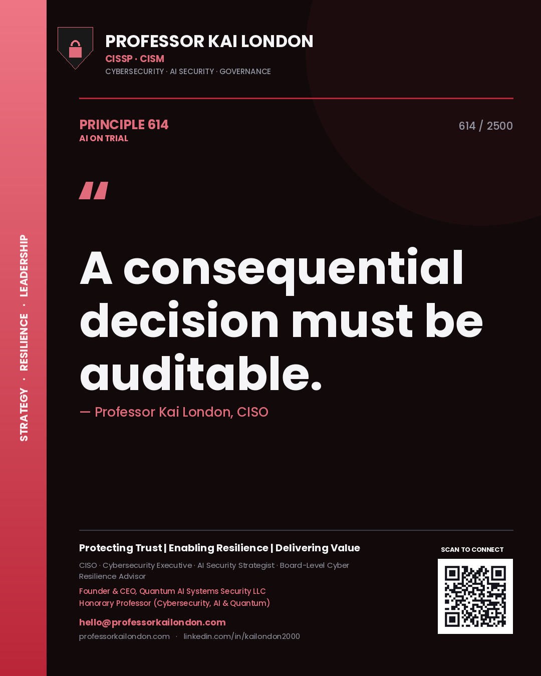 Professor Kai London principle 614: A consequential decision must be auditable.