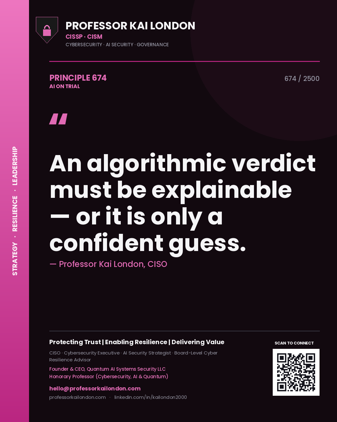 Professor Kai London principle 674: An algorithmic verdict must be explainable — or it is only a confident guess.